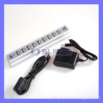 10 Ports 480Mbps USB 2.0 Hub W/Power Adapter Laptop Mac (AH-1015)